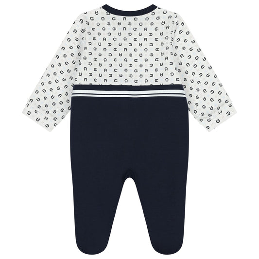AIGNER Baby Boys White & Navy Blue Babygrow