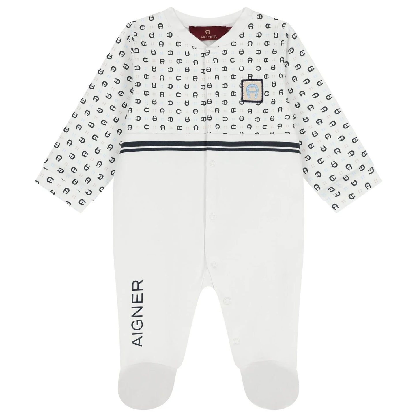 AIGNER Baby Boys White & Navy Blue Logo Babygrow