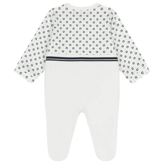 AIGNER Baby Boys White & Navy Blue Logo Babygrow