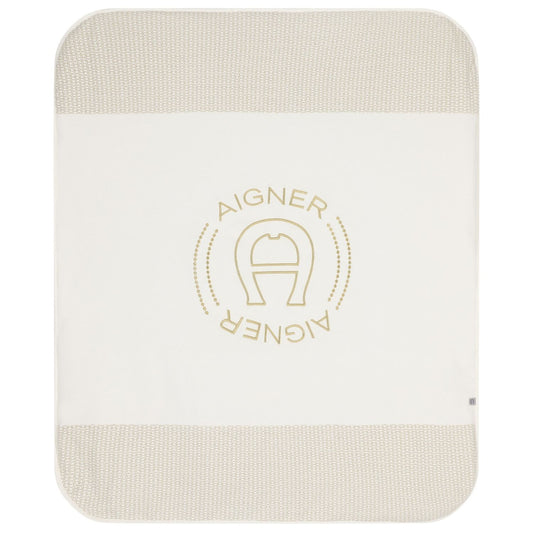 AIGNER Unisex Ivory Logo Baby Blanket