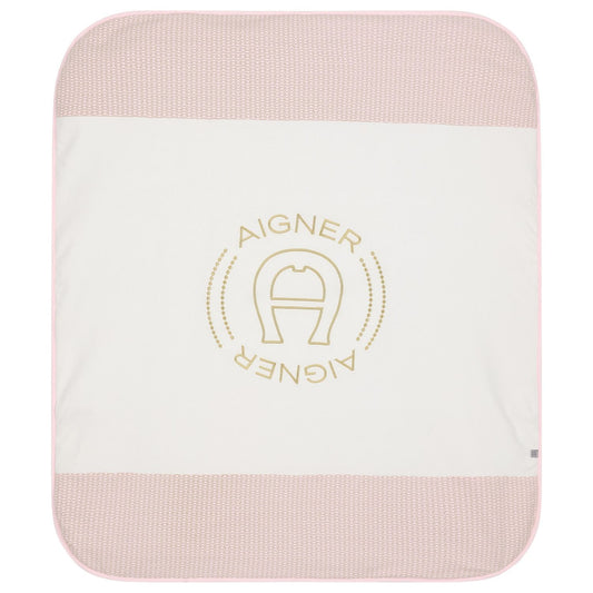 AIGNER Baby Girls Ivory & Pink Logo Blanket