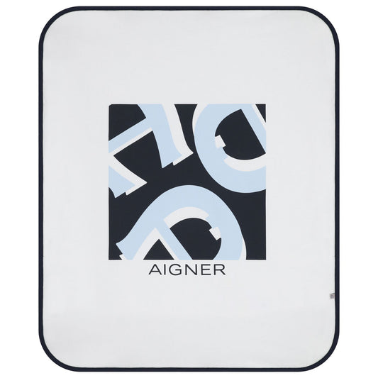 AIGNER Baby Boys White & Navy Blue Logo Blanket