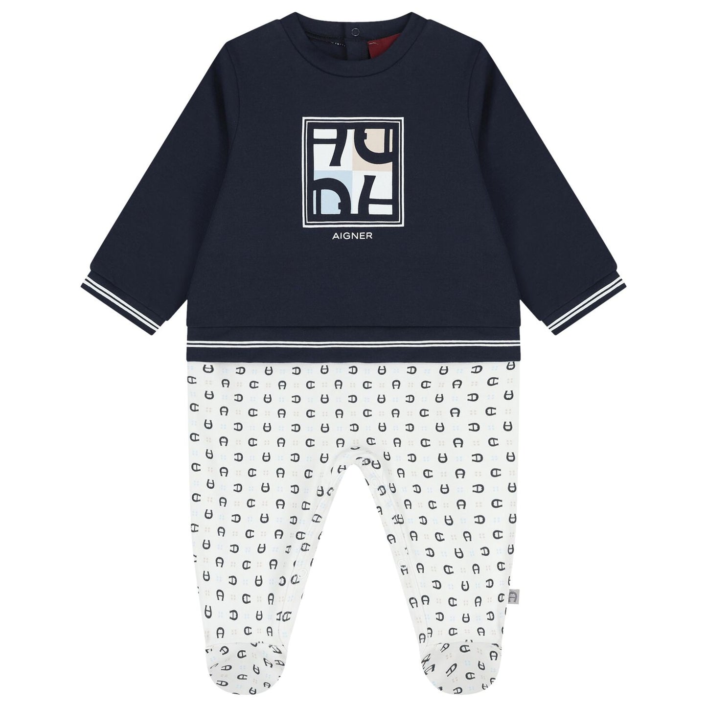 AIGNER Baby Boys Navy Blue & White Logo Babygrow