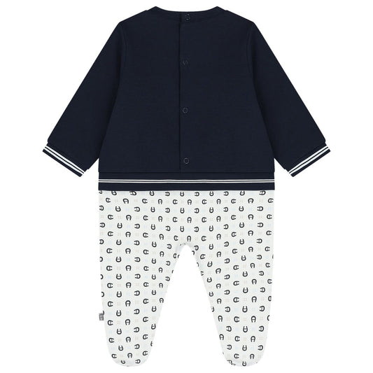 AIGNER Baby Boys Navy Blue & White Logo Babygrow