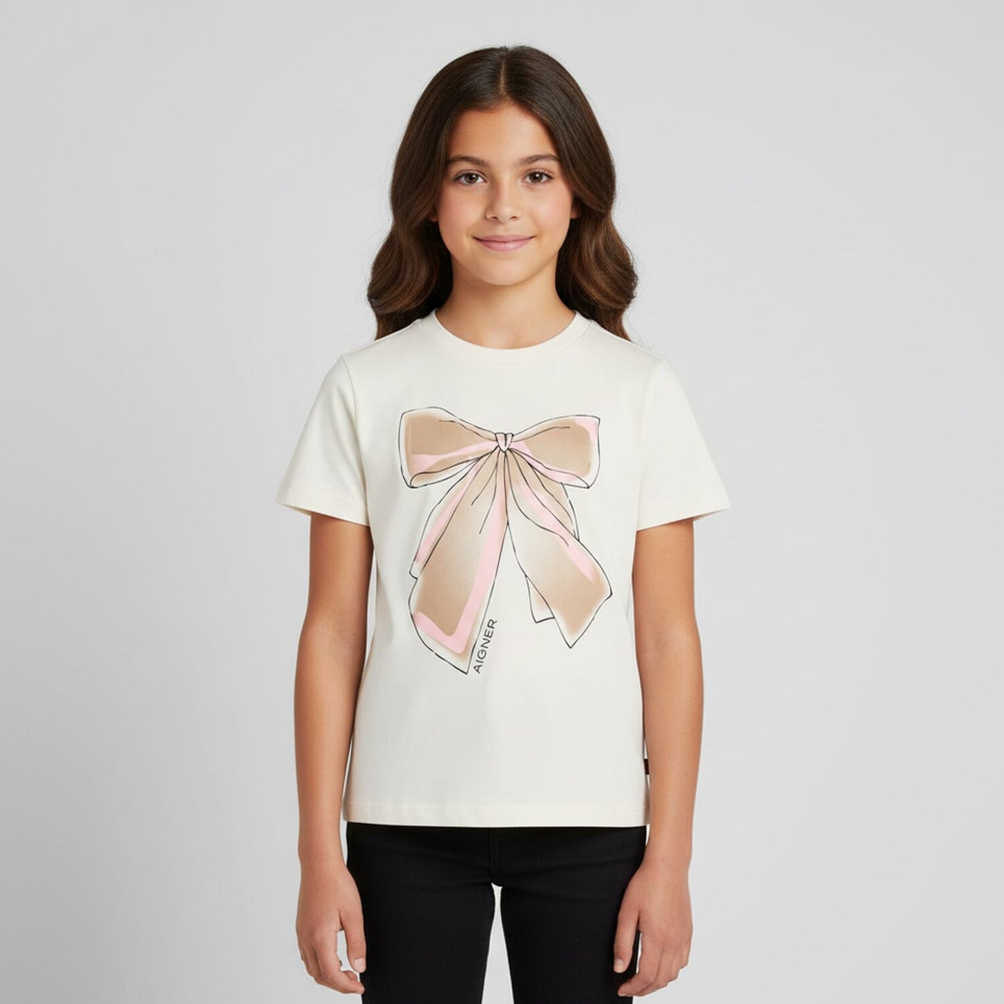 AIGNER Girls Ivory Bow T-Shirt