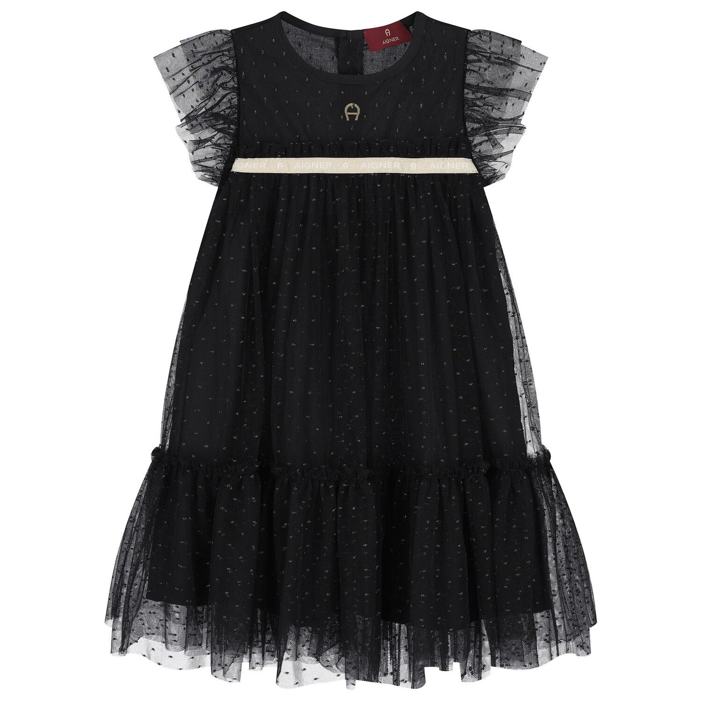 AIGNER Girls Black & Gold Tulle Dress