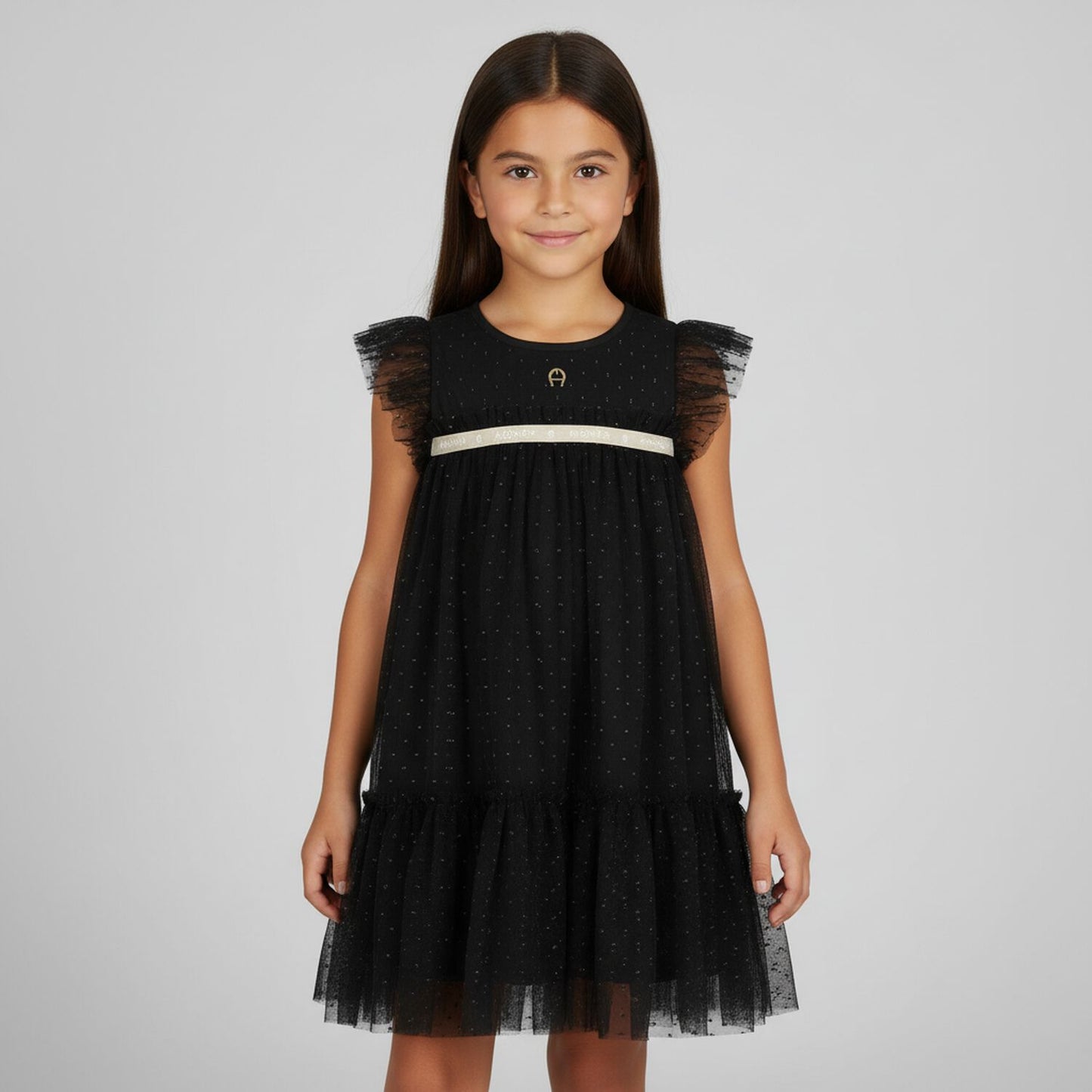 AIGNER Girls Black & Gold Tulle Dress
