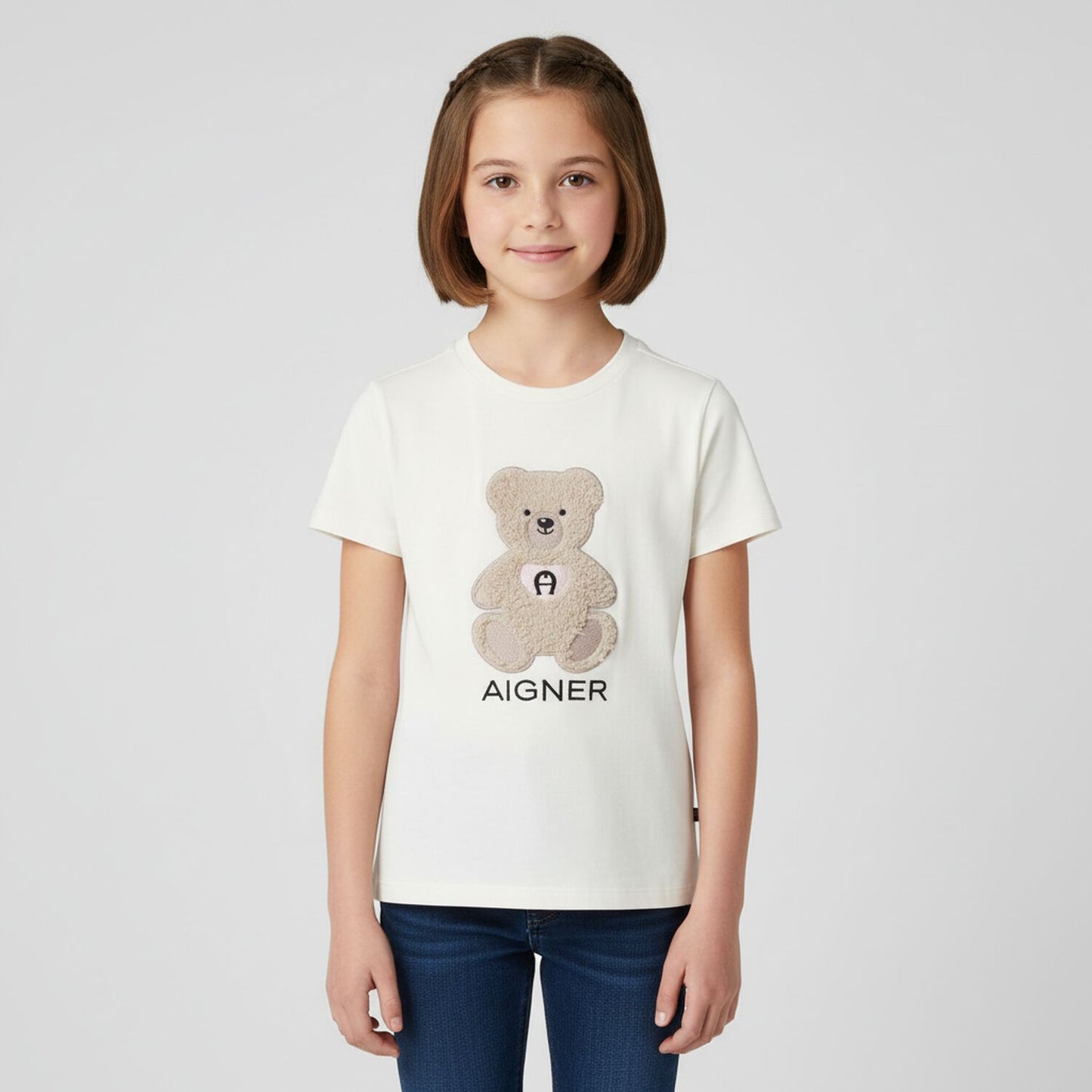 AIGNER Girls Ivory Teddy Bear Logo T-Shirt