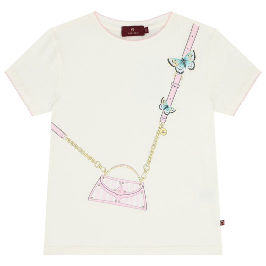 AIGNER Girls Ivory Logo Bag T-Shirt