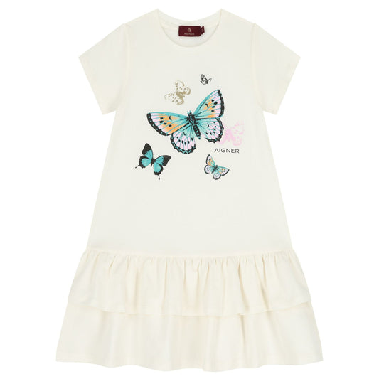 AIGNER Girls Ivory Butterflies Logo Dress