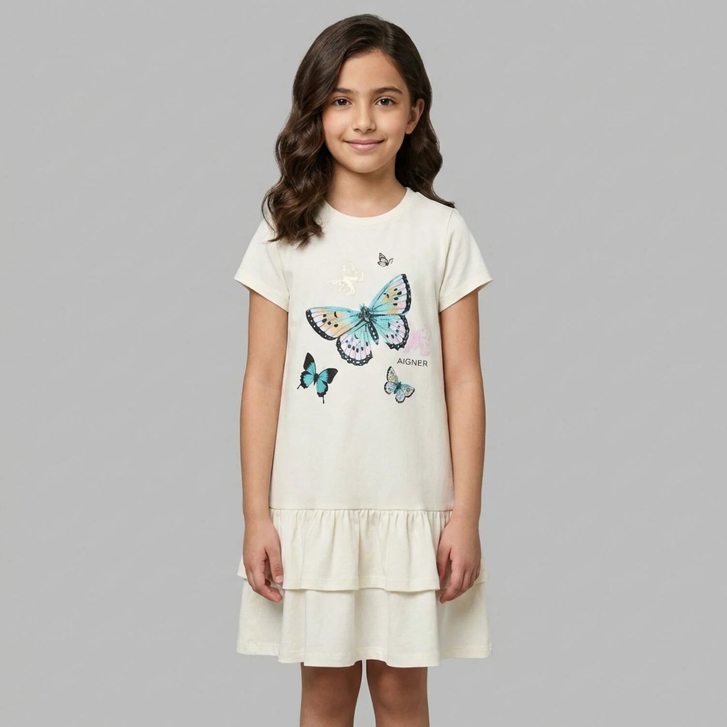 AIGNER Girls Ivory Butterflies Logo Dress