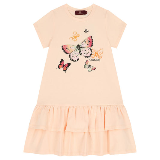 AIGNER Girls Orange Butterflies Logo Dress