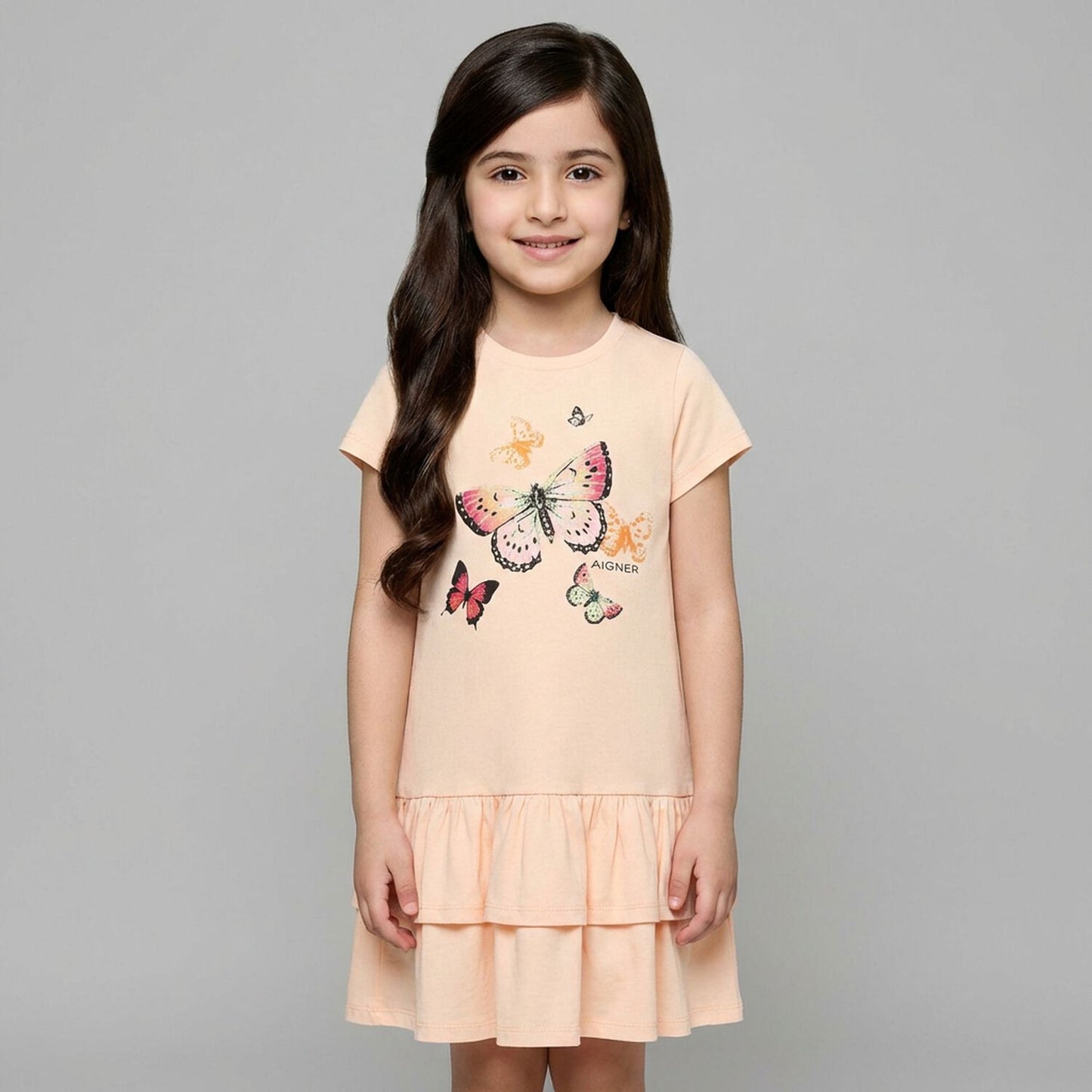 AIGNER Girls Orange Butterflies Logo Dress