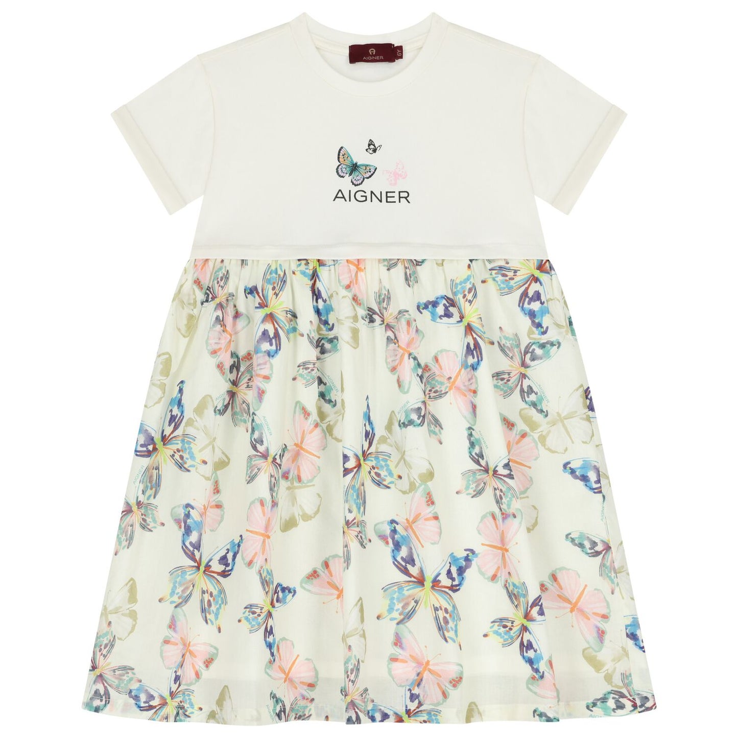 AIGNER Girls Ivory Butterflies Logo Dress