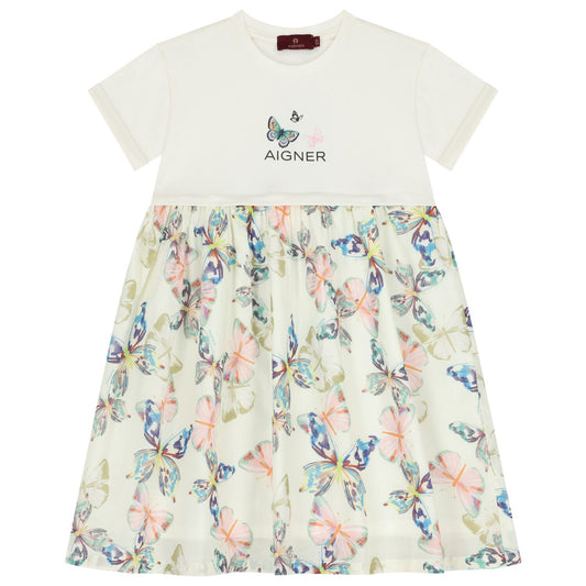 AIGNER Girls Ivory Butterflies Logo Dress
