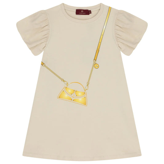 AIGNER Girls Beige Bag Logo Dress