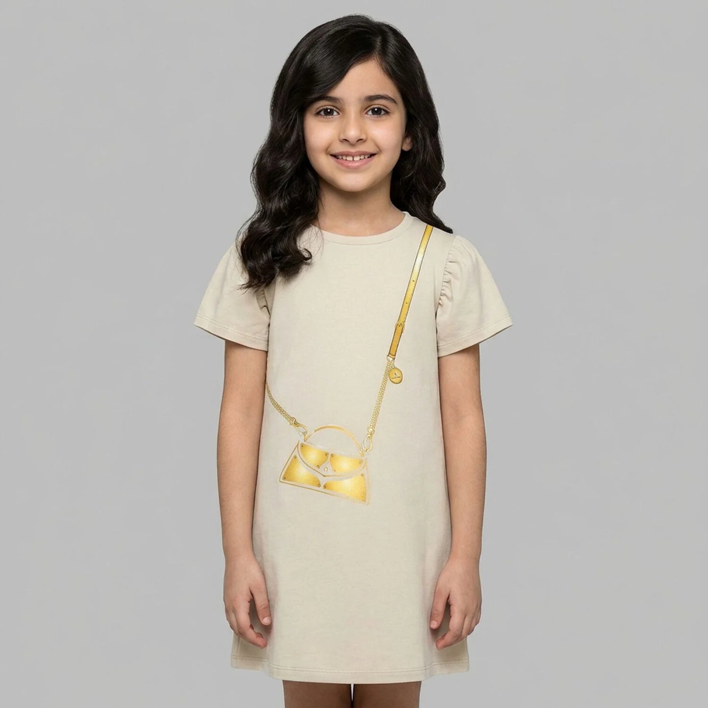 AIGNER Girls Beige Bag Logo Dress