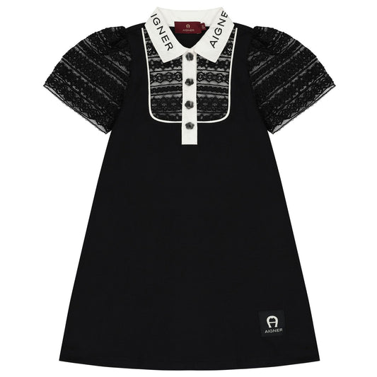 AIGNER Girls Black Logo Lace Dress