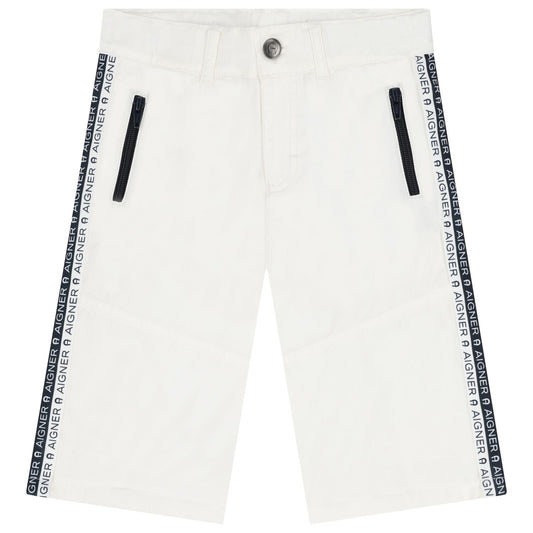 AIGNER Boys White Logo Shorts
