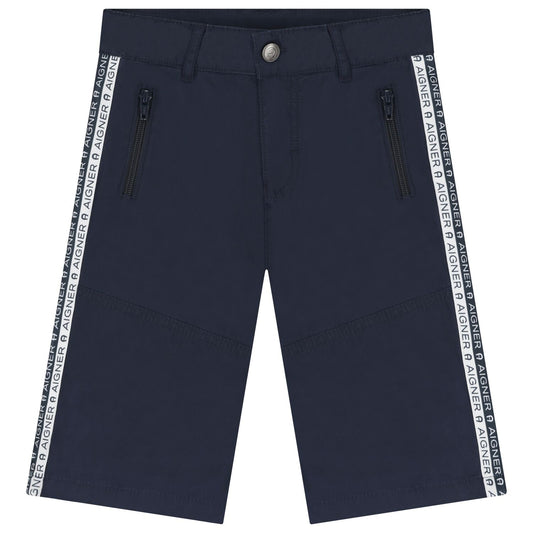 AIGNER Boys Navy Blue Logo Shorts