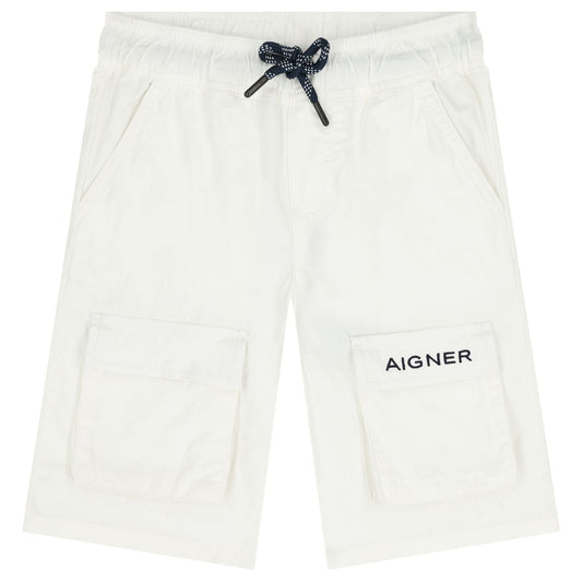 AIGNER Boys White Logo Shorts