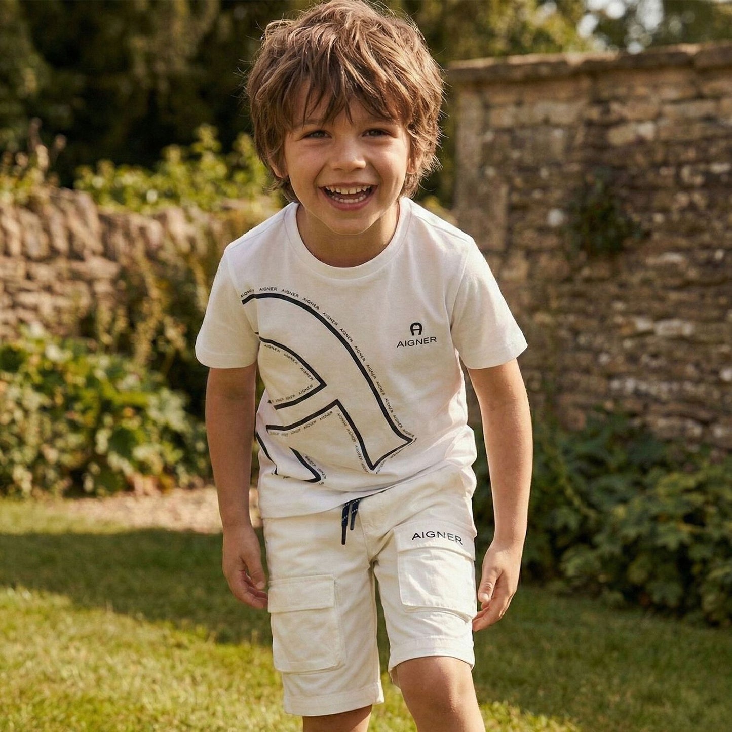 AIGNER Boys White Logo Shorts