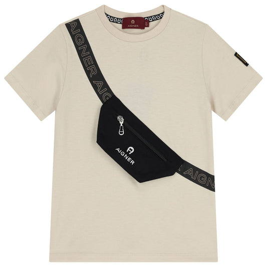 AIGNER Boys Beige Logo Bag T-Shirt