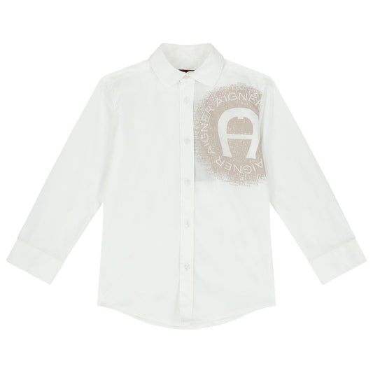 AIGNER Boys White & Beige Logo Shirt