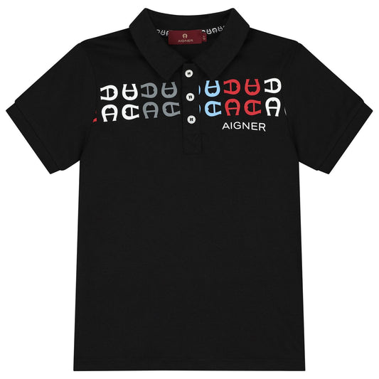 AIGNER Boys Black Logo Polo Shirt