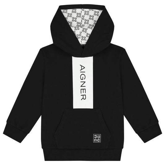 AIGNER Boys Black Logo Hooded Top