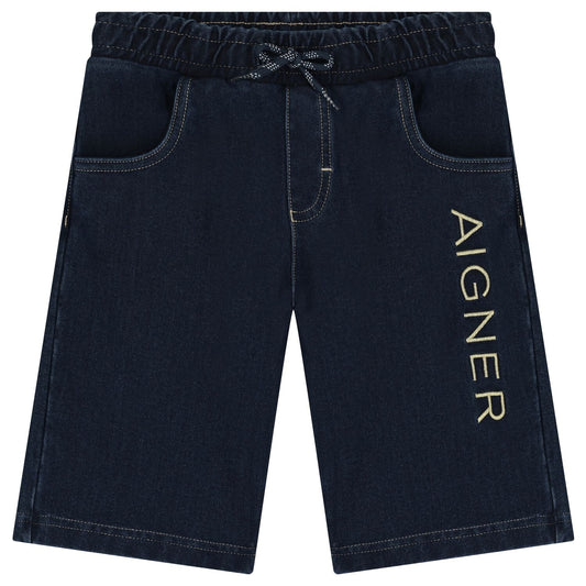 AIGNER Boys Blue Logo Denim Shorts