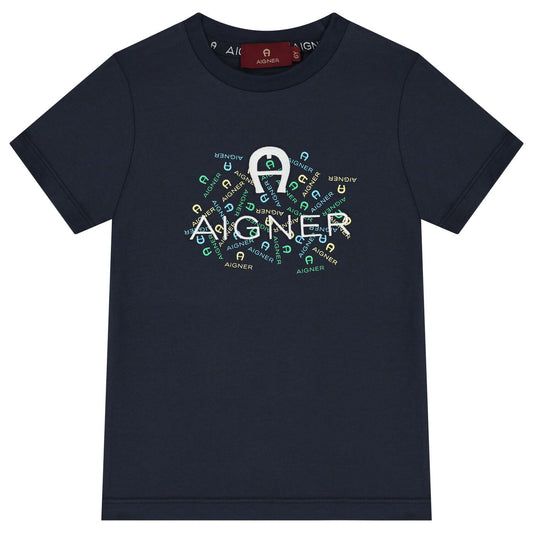 AIGNER Boys Navy Blue Logo T-Shirt