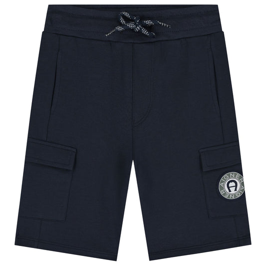 AIGNER Boys Navy Blue Logo Shorts