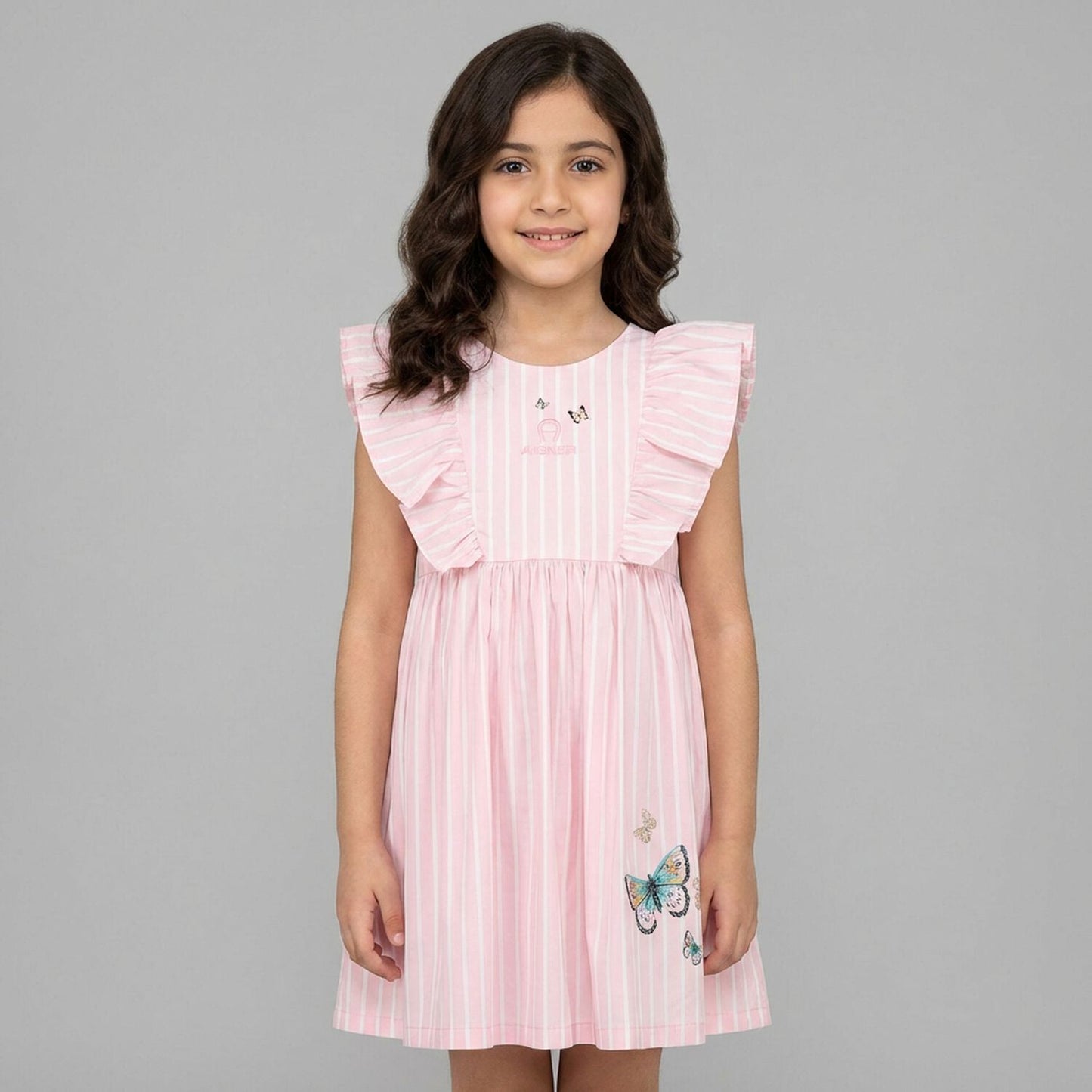 AIGNER Younger Girls Pink Logo Striped Dress