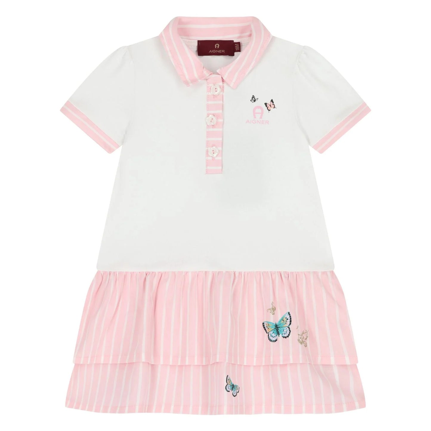 AIGNER Younger Girls White & Pink Butterflies Logo Dress