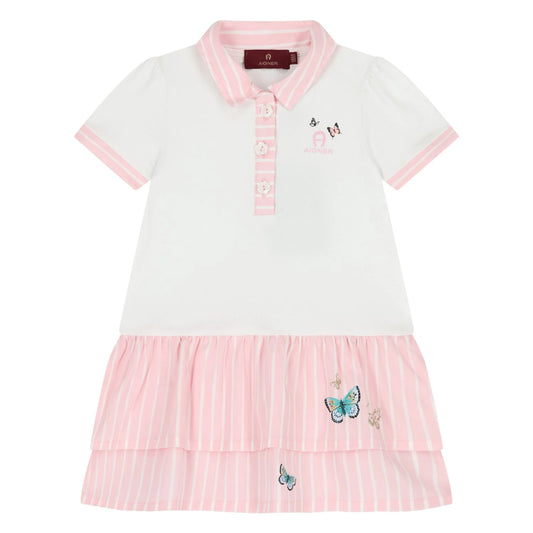 AIGNER Younger Girls White & Pink Butterflies Logo Dress