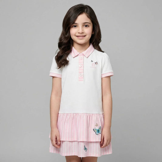 AIGNER Younger Girls White & Pink Butterflies Logo Dress