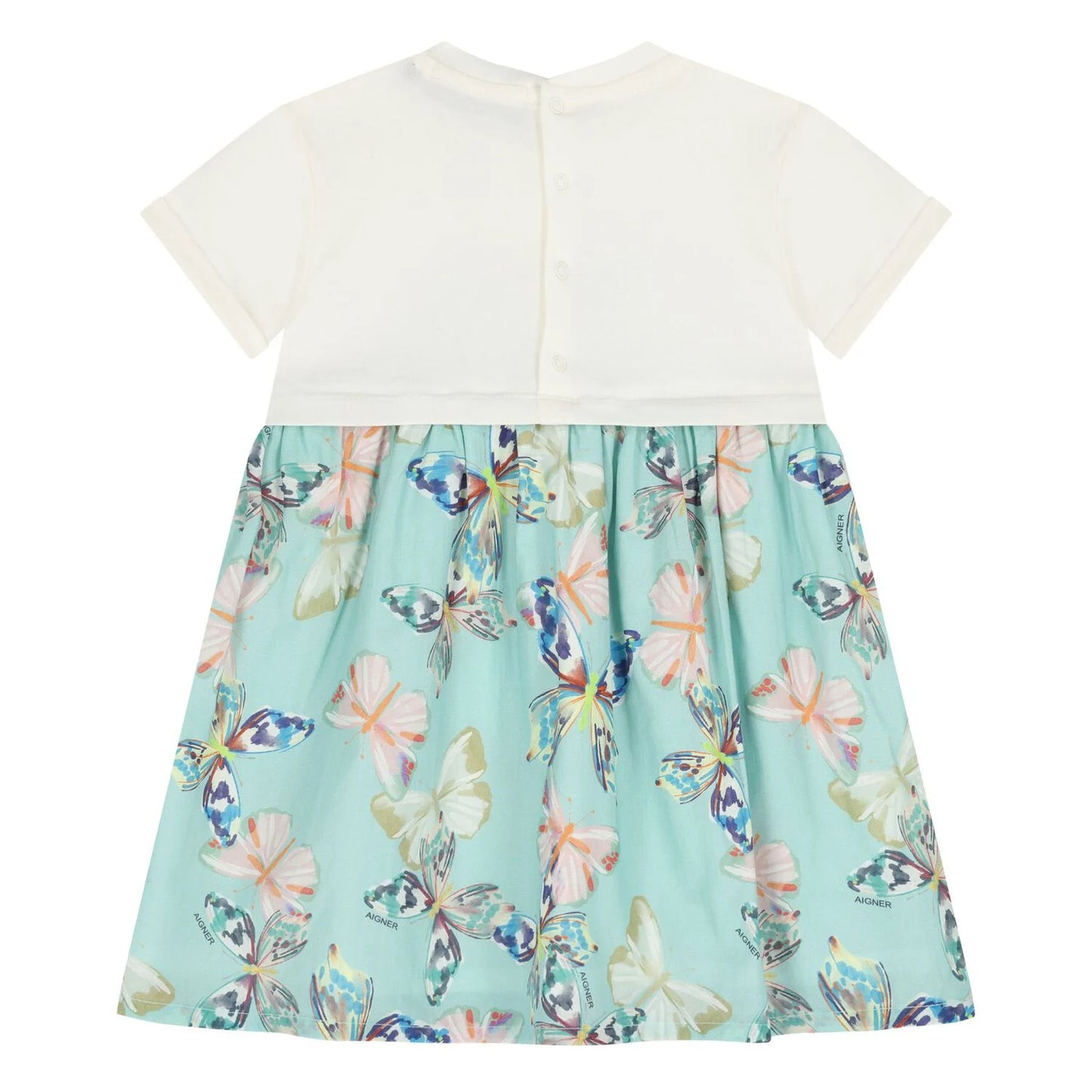 AIGNER Younger Girls Ivory & Blue Butterflies Logo Dress