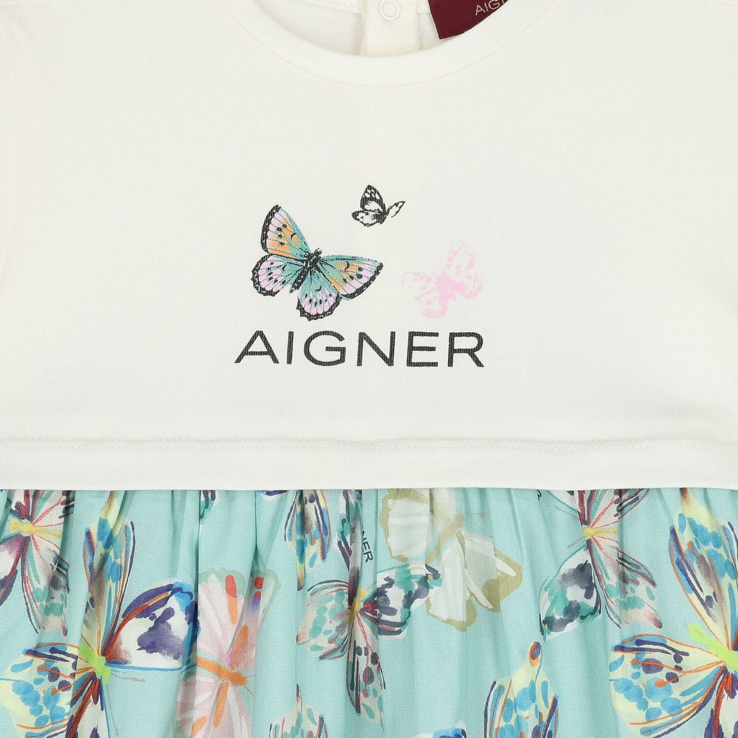AIGNER Younger Girls Ivory & Blue Butterflies Logo Dress