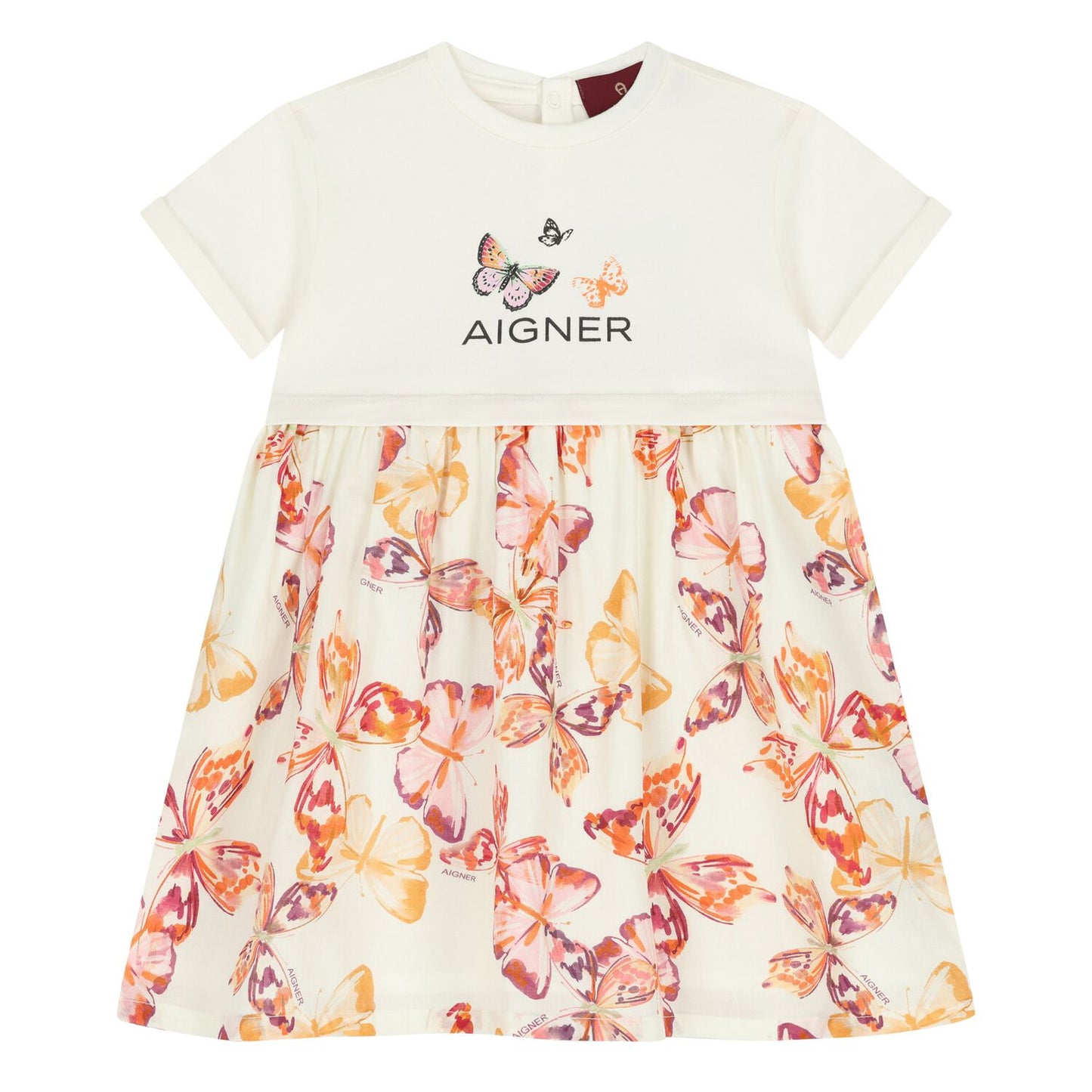 AIGNER Younger Girls Ivory & Pink Butterflies Logo Dress