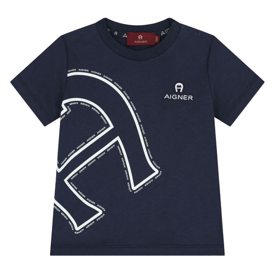 AIGNER Younger Boys Navy Blue Logo T-Shirt