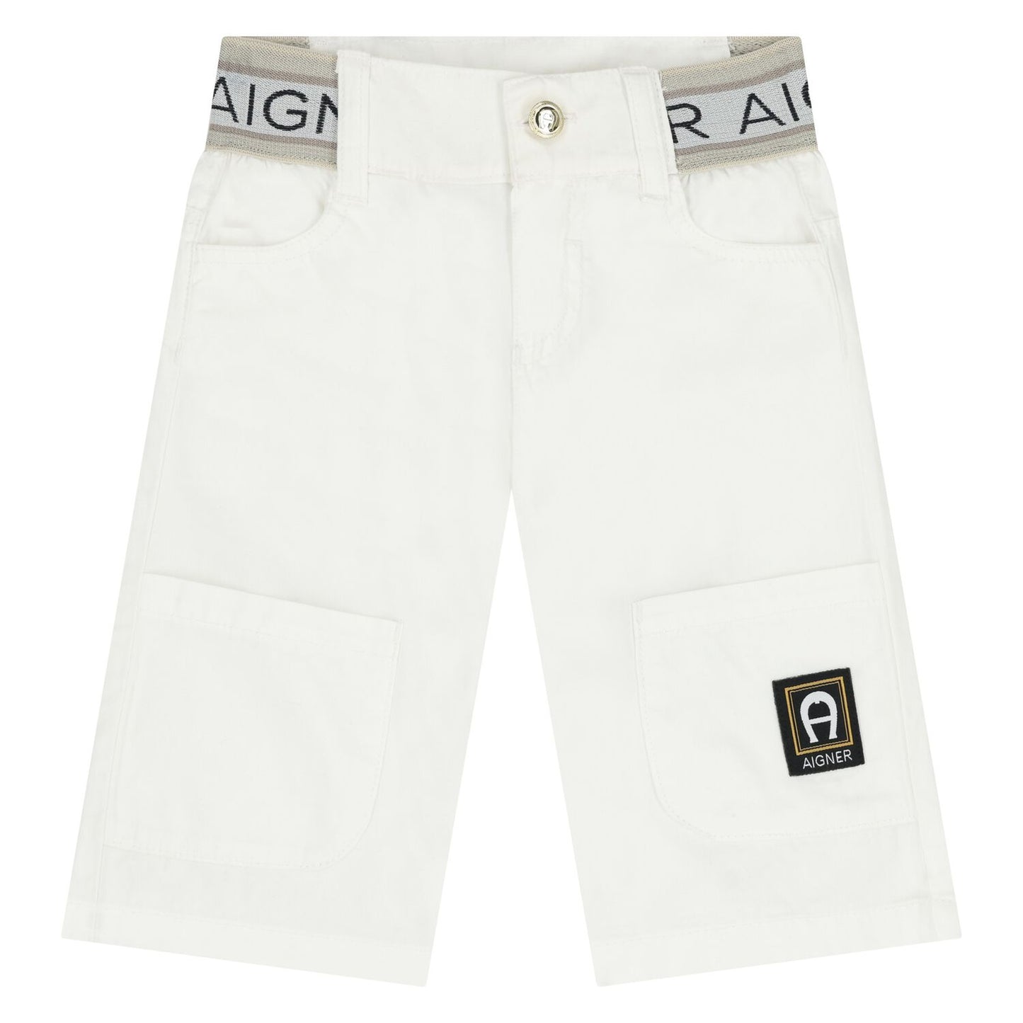 AIGNER Younger Boys White Logo Shorts