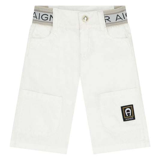 AIGNER Younger Boys White Logo Shorts