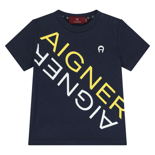 AIGNER Younger Boys Navy Blue Logo T-Shirt
