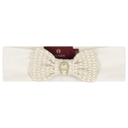 AIGNER Baby Girls Ivory Bow Logo Headband