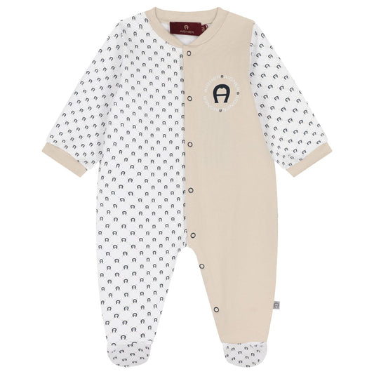 AIGNER Baby Boys White & Beige Logo Babygrow