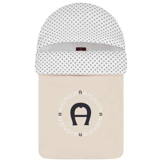 AIGNER Unisex Beige & White Logo Baby Nest