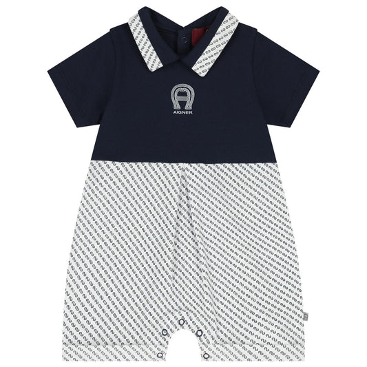 AIGNER Baby Boys Navy Blue & White Logo Romper