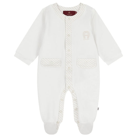 AIGNER White & Beige Logo Babygrow