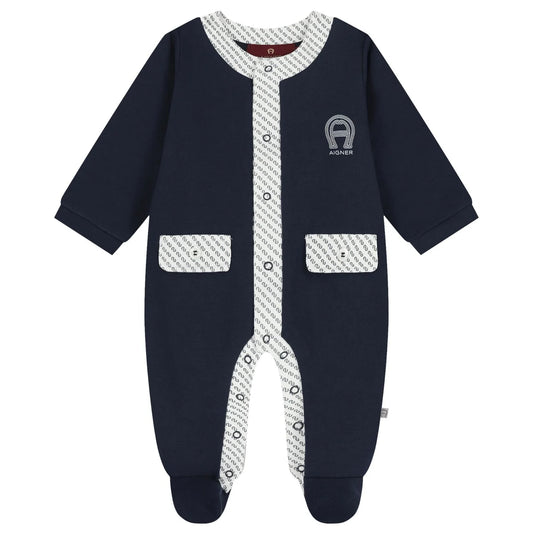 AIGNER Baby Boys Navy Blue Logo Babygrow